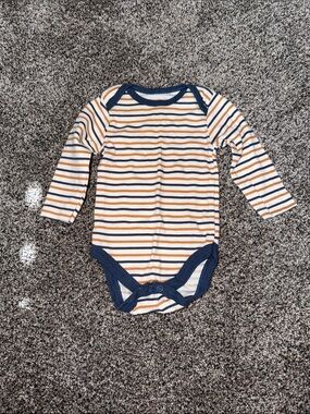 chick pea Navy & Tan Striped Long-Sleeve Baby Bodysuit